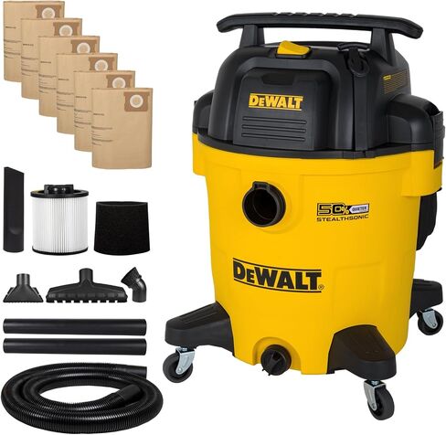 Dewalt 6 Gal Stealthsonic Shop Vacuum Wet and Dry ، 5 ذروة HP Poweful Powtion Fultra-Quiet Pracuum Pleaner مع مجموعة كاملة من الملحقات و 6 أشرطة غبار ، ومتجر للمنزل ، وموقع العمل ، وورشة العمل ، والمرآب ، والسيارة in Kuwait