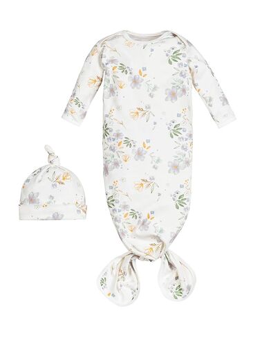 Under the Nile Organic Cotton Knotted Gown and Beanie Set, Shadow Floral. 0-3 Months in Kuwait