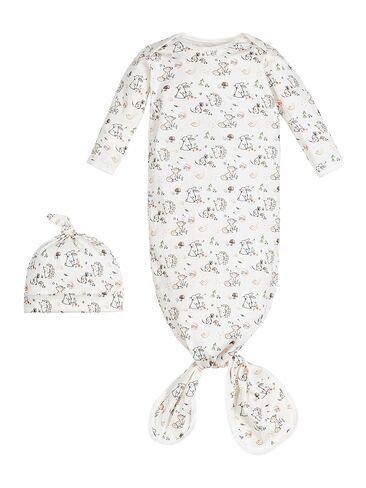 Under the Nile Organic Cotton Knotted Gown and Beanie Set, Shadow Floral. 0-3 Months in Kuwait