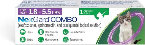 Nexgard® Combo (esafoxolaner ، eprinomectin ، و praziquantel solution) حماية البراغيث وحماية القراد بالإضافة إلى مرض الدودة القلبية الوقائية للقطط ، 5.6-16.5 رطل. (صندوق أصفر) 6 جرعات (العرض 6 أشهر) in Saudi Arabia