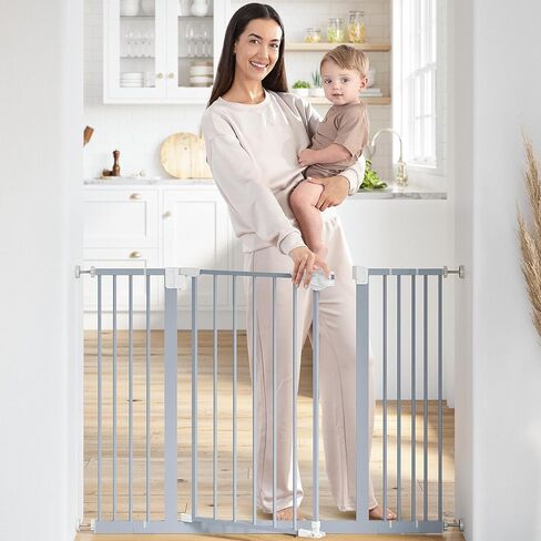 Comfy Cubs Baby Safety Gate with 3 Extensions - Adjustable 42" x 1.9" x 30" Q195 Steel Doorway Barrier - Powder-Coated Finish for Stairs and Doorways - Walk-Through Design Pet Gate - White in Kuwait