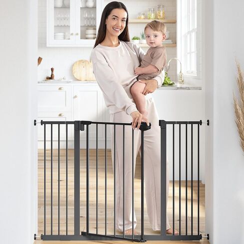 Comfy Cubs Baby Safety Gate with 3 Extensions - Adjustable 42" x 1.9" x 30" Q195 Steel Doorway Barrier - Powder-Coated Finish for Stairs and Doorways - Walk-Through Design Pet Gate - White in Kuwait