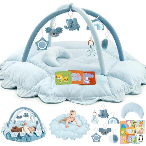 5-in-1 Plush Baby Play Gym, Baby Play Mats, Convertible Baby Gym with Pillow, Tummy time mat, 6 Sensory Toys, Baby Activity Center from Newborn to Toddler, Pet Bed, Cat & Dog Bed, Ball Pit, Cream in Kuwait