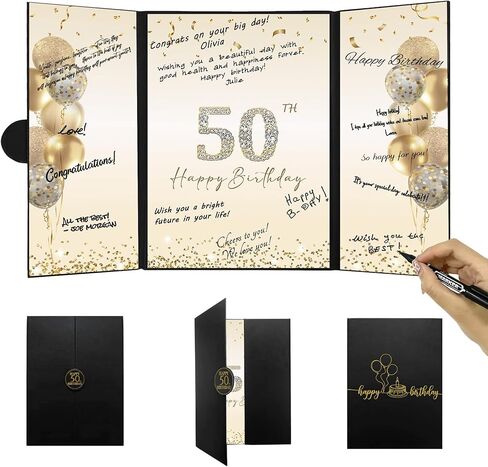DARUNAXY Red 50th زينة حفلة عيد الميلاد، أسود أحمر سعيد عيد ميلاد 50th بديل توقيع كتاب الضيوف للرجال والنساء هتافات حتى 50 عامًا من الهدايا القديمة 50 عيد ميلاد توقيع بطاقة لوازم الحفلات in Kuwait