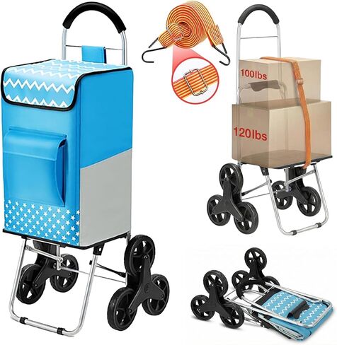 Shopping Cart, Super Loading Grocery Trolley, 220 lbs Capacity, Foldable Cart with Extra Large Black Shopping Bag Portable Grocery Utility Cart With Adjustable Bungee Cord in Kuwait