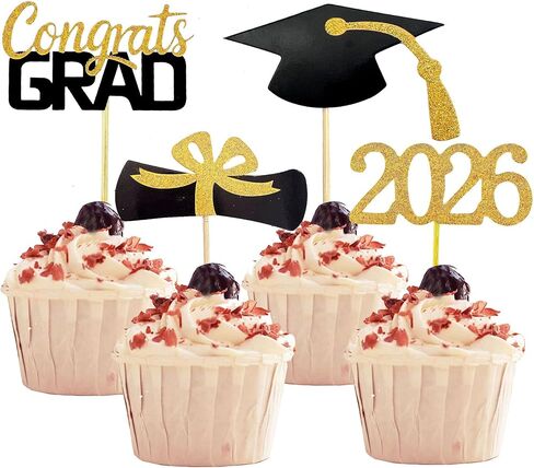 2025 التخرج من القبعات العليا Cupcake ، 48 PCS اختيارات الطعام/المقبلات لزخارف كعكة التخرج المصغرة ، دبلوم ، 2025 ، مجموعة Cap 48 قطعة (06 وردي) in Kuwait
