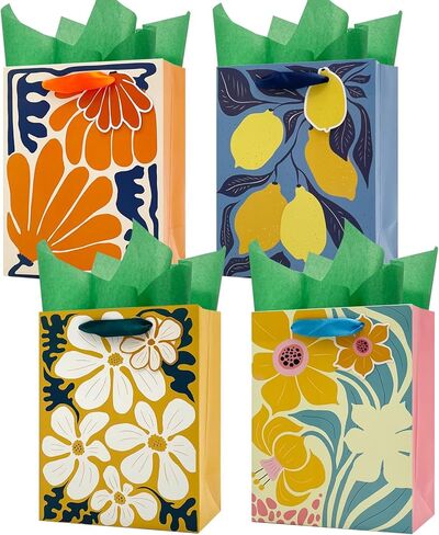 HiCivan 4 Pack-7"×4"×9" Medium&Small Size Gift Bags with Tissue Paper - Ideal for Shopping, Parties, Wedding, Baby Shower & Birthday Gift Giving - from USA Small Business Brand in Saudi Arabia