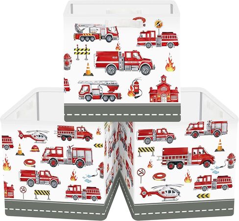 11.8" Excavator Dump Truck Storage Cube Organizer Crane Bulldozer Clothes Storage Basket Bin for Closet Shelf Construction Car Nursery Kid Room Book Toy Chest, 3Pcs in Saudi Arabia