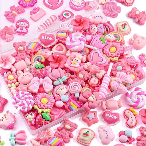 100pcs سحر الوحل الأزرق متنوع زخارف فك التشفير لطيف ، kawaii slime accessories ، candy heart bear bulk flatback charm for phone junk acment in Saudi Arabia