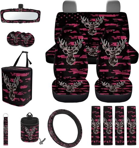 CLOHOMIN Sunflower Car Seat Cover Set of 15 Blue Butterfly Steering Wheel Cover Seat Belt Covers Trash Bag Air Vent Organizer Rear View Mirror Cover Car Cup Coasters Key Chain Auto Accessories in Kuwait