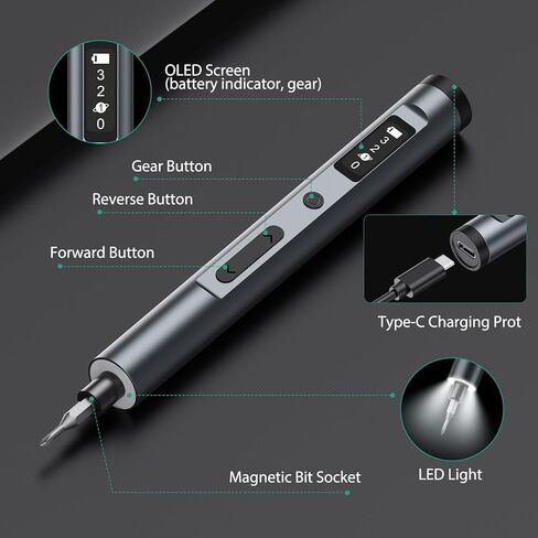 ORIA Mini Electric Screwdriver, 28 in 1 Cordless Electric Screwdriver Kit, Upgraded Rechargeable Electric Screwdriver with 24 Precision Bits, Power Screwdriver with LED Lights in Saudi Arabia