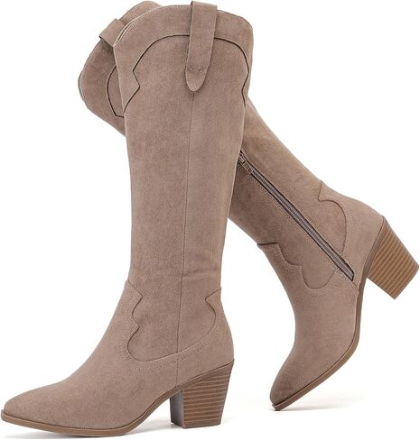 Women's Slouchy Knee High Boots with Chunky Heel, Pointed Toe, Comfortable and Fashionable Fall Winter Boots for Women. in Kuwait