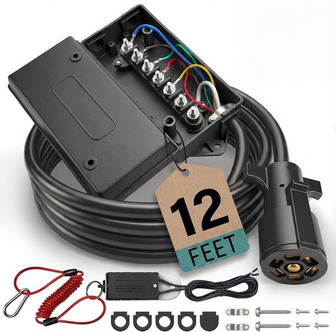 7 Pin Trailer Wiring Harness Kit with 6FT Heavy Duty 7 Way Plug Inline Trailer Cord and Waterproof 7 Way Trailer Junction Box for RV, Truck, and Camper. in Saudi Arabia