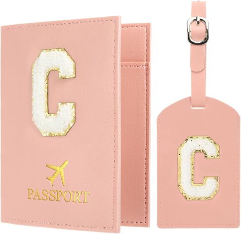 Patikil Passport حامل للسفر ، وغطاء جواز السفر الأولي وعلامة الأمتعة مجموعة مع Alphabet Chenille خطاب التصحيح معرف حقيبة محفظة للسفر للنساء عائلة السفر سود in Kuwait