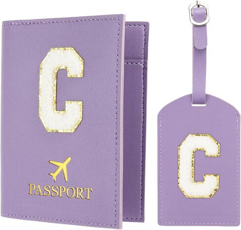 Patikil Passport حامل للسفر ، وغطاء جواز السفر الأولي وعلامة الأمتعة مجموعة مع Alphabet Chenille خطاب التصحيح معرف حقيبة محفظة للسفر للنساء عائلة السفر سود in Kuwait