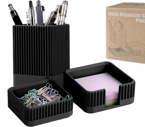 Aesthetic Desk Organizers and Accessories Set of 3 with Pen Holder,Paperclip Holder,Sticky Note Holder - Durable Plastic Pencil Holder for Office Women Men-Teacher Appreciation/Back-to-school Gift in Kuwait