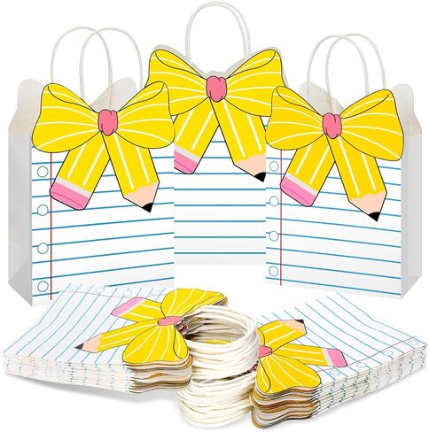 Kolldenn 24 Pcs Back to School Gift Bags with Handles and Pencil Cards Composition Book Teacher Gifts First Day of School Treat Bags for Kindergarten Preschool Welcome Back Party Favors Wrapping in Saudi Arabia