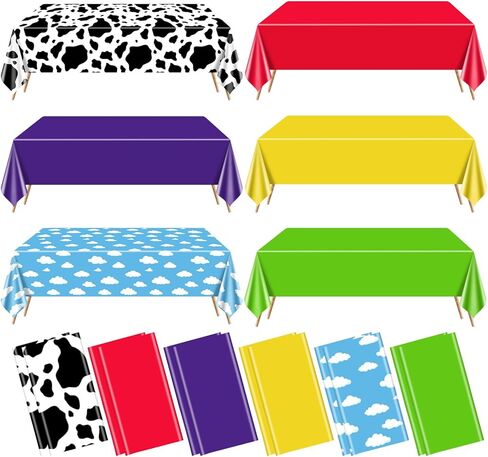 6 Pack Story Tablecloths Mix Color Plastic Table Cover Cow Pattern Printed Check Tablecover Story Birthday Party Supplies for Boy Baby Shower Decorations 87 x 51 inch in Saudi Arabia