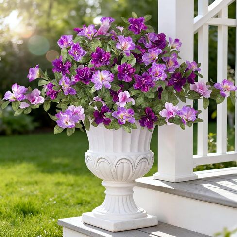 Artificial Fake Azalea Flowers for Outdoor Spring Decoration, Faux Silk Flower for Summer UV Resistant Look Real Plants for Garden Yard Porch Walkway Indoor Decor, 2PCS in Kuwait