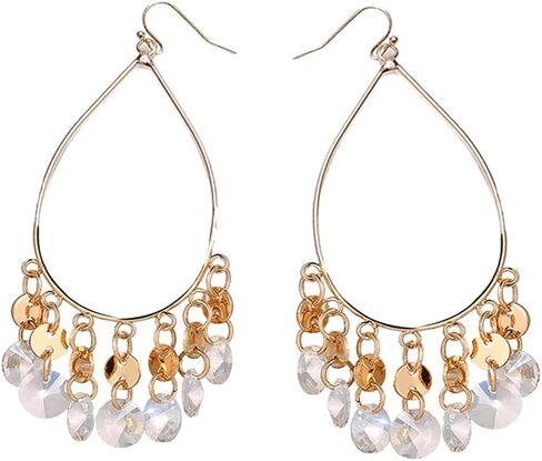 Boho Beaded Chandelier Earrings Statement Teardrop Crystal Tassel Drop Dangle Earrings for Women Girls Summer Vacation Jewelry in Kuwait