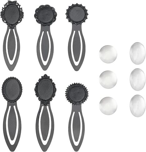 SUNNYCLUE 1 Box 16Pcs DIY 8 Sets Cabochon Bookmarks,Bookmark Bezel Tray 8Pcs Book Mark Blanks with 8Pcs Glass Cabochons Sun Flower Leaf Black Metal Book Marks for Crafting Reading Gift Supplies in Saudi Arabia