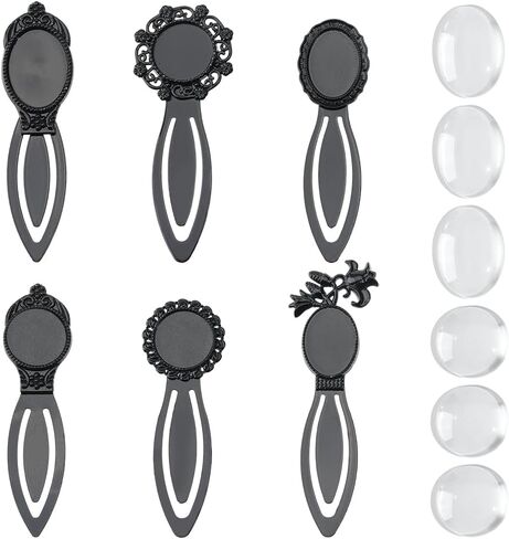 SUNNYCLUE 1 Box 16Pcs DIY 8 Sets Cabochon Bookmarks,Bookmark Bezel Tray 8Pcs Book Mark Blanks with 8Pcs Glass Cabochons Sun Flower Leaf Black Metal Book Marks for Crafting Reading Gift Supplies in Saudi Arabia