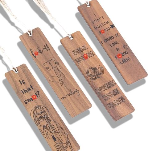 Flower Bookmark Set 4 Wooden Bookmarks with Tassels, Walnut Wood, Funny Gift for Men & Women, Novelty Christmas Stocking Stuffer in Kuwait