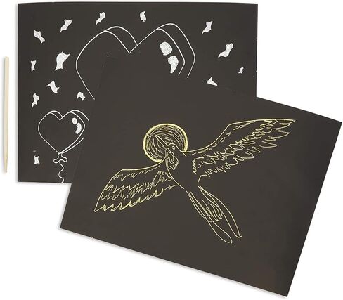 Bright Creations 36 Scratch Sheets with 2 Wooden Styluses for Art, Gold and Silver Foil (8.5 x 11 in, 38 Pieces) in Saudi Arabia