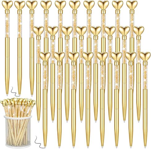 Hushee 24 PCS على شكل قلب أقلام بريق بريق قابلة للتراجع عن نقطة حبر معدنية مع حبر أسود ماس دش الكريستال للزفاف للمكاتب ، in Saudi Arabia
