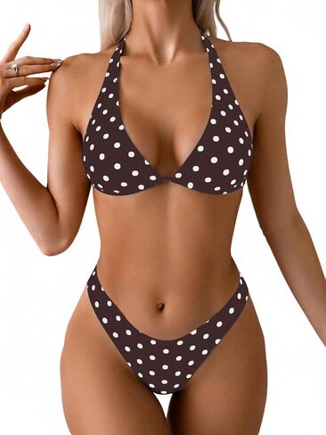 Wdirara Women's Polka Dots Bikini مجموعة الرسن مثلث ملابس السباحة 2 قطعة بدلة السباحة in Kuwait