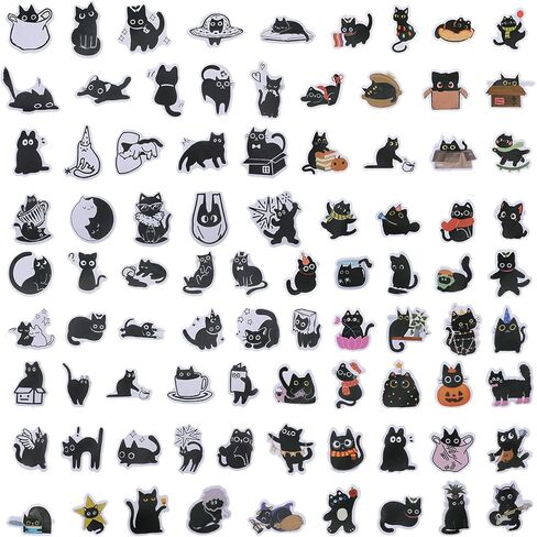 90 Pcs Cute Cat Stickers Mini Black Cat Stickers Vintage Aesthetic Scrapbook for Teens Adults Journal DIY Decoration Planners Diary Notebooks Album Laptop Phone Case Art Craft in Saudi Arabia