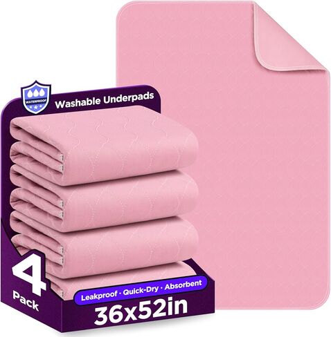 منصات سرير سلس البول المقاومة للماء القابلة لإعادة الاستخدام ، سلس سلس قابلة للغسل ، 8 أكواب امتصاص ، واقي مراتب للبالغين ، والأطفال والحيوانات الأليفة (34 "× 36" بوصة 4 حزمة) in Kuwait