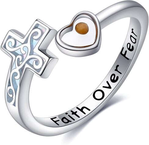Cross Rings Sterling Silver Cross Jesus Opal Ring Adjustable Christian Religious Jewelry Gifts for Women in Saudi Arabia