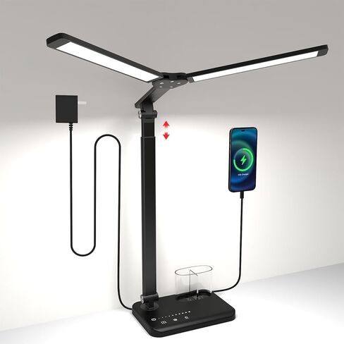 LED Desk Lamp 2600 Lumens 12W, Dual Head Table Lamp with 10W Smart Dual USB Charging Port, Adjustable &Dimmable Office Light for Home, Study, Bedroom (Black, Adapter Included) in Saudi Arabia