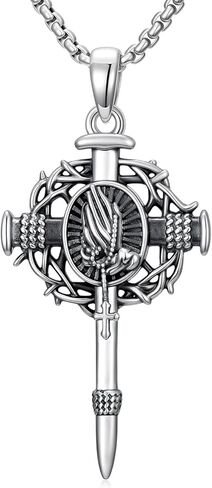 Cross Shield Necklace 925 Sterling Silver Armor of God Mens Pendant Shields of Strength Necklace Men Templar Crusade Religious Faith Pendant for Anniversary Christian Birthday Christmas Gifts for Men Women in Kuwait