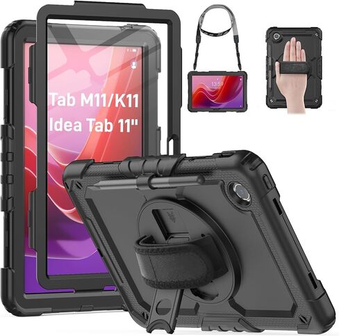 HXCASEAC Case for Lenovo Idea Tab 11 2025 / Tab M11 2024 / K11 11inch,Shockproof Case for Lenovo M11 with Screen Protector/Pen Holder/Rotating Hand Strap/Stand, Protective Idea 11 Tablet, Black in Saudi Arabia