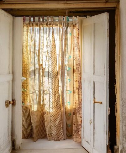 ZENAURA Hippie Colorful Curtains Light-Filtering – Boho Curtains, Bed Canopy Panel, Tapestry or Window Treatment Patchwork Beige Color (84 X 43 Inches) (Orange), 210 X 105 cms in Saudi Arabia