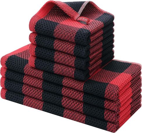 homing Buffalo Plaid Kitchen Towels and Dishcloths Set, 12" x 12" and 13" x 28", Set of 8 Bulk Cotton Waffle Weave Dish Towels, Super Soft Absorbent Hand Towels for Kitchen, Black & White in Saudi Arabia