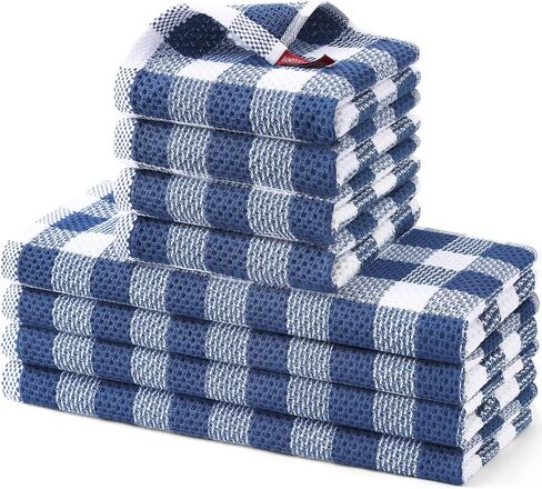 homing Buffalo Plaid Kitchen Towels and Dishcloths Set, 12" x 12" and 13" x 28", Set of 8 Bulk Cotton Waffle Weave Dish Towels, Super Soft Absorbent Hand Towels for Kitchen, Black & White in Saudi Arabia