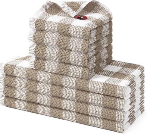 homing Buffalo Plaid Kitchen Towels and Dishcloths Set, 12" x 12" and 13" x 28", Set of 8 Bulk Cotton Waffle Weave Dish Towels, Super Soft Absorbent Hand Towels for Kitchen, Black & White in Saudi Arabia