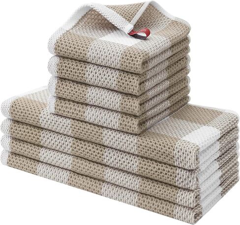 homing Buffalo Plaid Kitchen Towels and Dishcloths Set, 12" x 12" and 13" x 28", Set of 8 Bulk Cotton Waffle Weave Dish Towels, Super Soft Absorbent Hand Towels for Kitchen, Black & White in Saudi Arabia