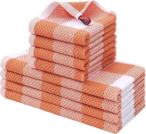 homing Buffalo Plaid Kitchen Towels and Dishcloths Set, 12" x 12" and 13" x 28", Set of 8 Bulk Cotton Waffle Weave Dish Towels, Super Soft Absorbent Hand Towels for Kitchen, Black & White in Saudi Arabia