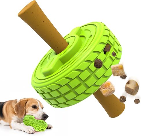 DFQ Interactive Dog Chew Toys,Durable Tire-Shape Puzzle with Treat Enrichment and Food Stick Holder for Aggressive Chewers,Lickable and Capable of Food Catching for Brain Stimulation,with Ice Tray in Saudi Arabia