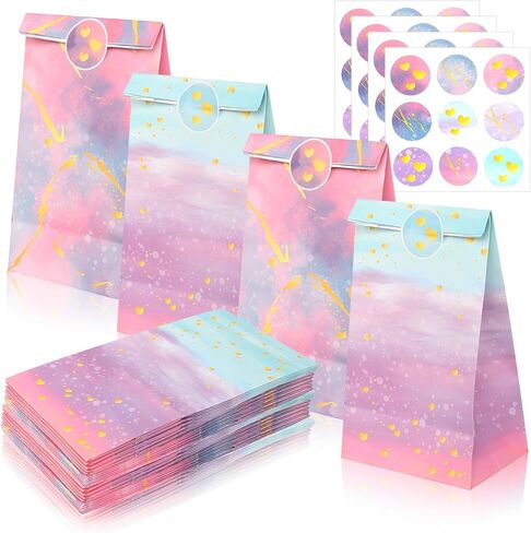 18pcs Tie Dye Gift Bags With Stickers, Cute Gradient Watercolor Paper Gift Bags Small Size 8.7x4.7x3.1 Tie Dye Party Favors Bags Bulk Mini Tiny Pink Goody Bag for Wedding Rainbow Kids Girl Birthday in Saudi Arabia