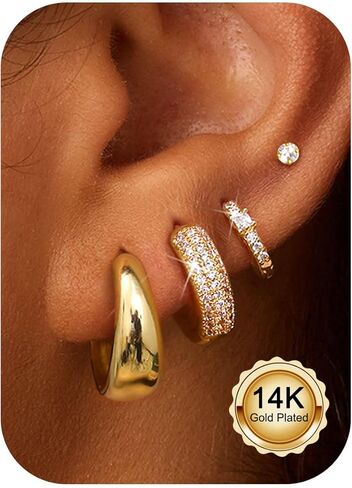 أقراط طوق ذهبي صغير للنساء لنساء الذهب 14K مطلي بالذهب مكتنزة مجموعات الحلق لمجموعات متعددة لدغنة مخروطية مجموعة لطيفة من الغضروف الفضي مجوهرات عصرية in Kuwait