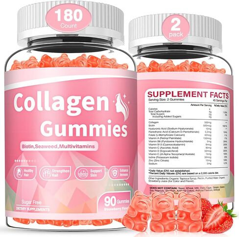 180 Count Collagen Gummies 2500mg protein collagen type I II III v x with biotin vitamins c a b d e keratin hyaluronic acid for hair skin skin doint joint immest for women men sugar free in Kuwait