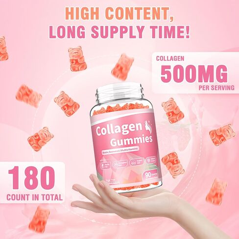 180 Count Collagen Gummies 2500mg protein collagen type I II III v x with biotin vitamins c a b d e keratin hyaluronic acid for hair skin skin doint joint immest for women men sugar free in Kuwait