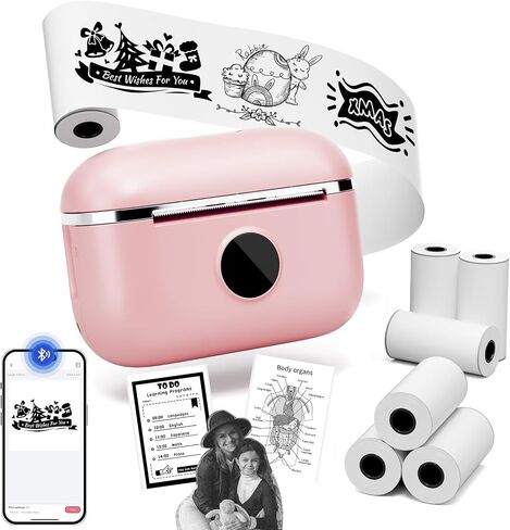 Sticker Printer - Mini Sticker Maker Machine with 3 Roll Tapes, Bluetooth Portable Inkless Printpods Pocket Printer for Kids Study Notes, Anatomical Diagrams, Photos, Kids Gift in Saudi Arabia