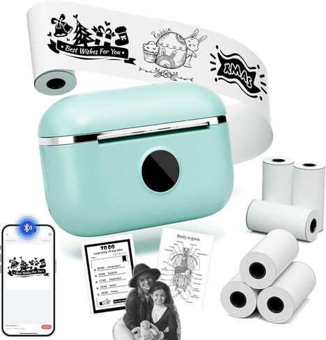 Sticker Printer - Mini Sticker Maker Machine with 3 Roll Tapes, Bluetooth Portable Inkless Printpods Pocket Printer for Kids Study Notes, Anatomical Diagrams, Photos, Kids Gift in Saudi Arabia