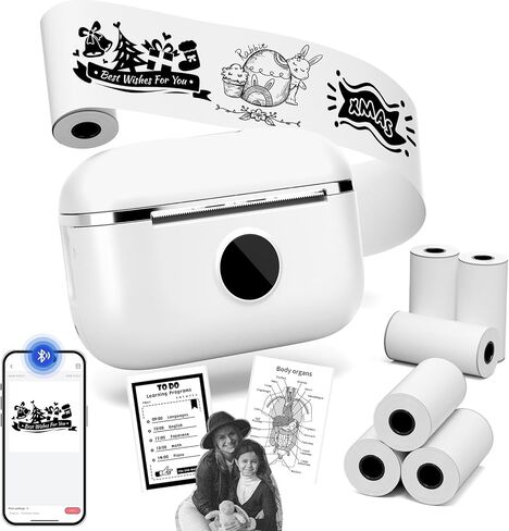 Sticker Printer - Mini Sticker Maker Machine with 3 Roll Tapes, Bluetooth Portable Inkless Printpods Pocket Printer for Kids Study Notes, Anatomical Diagrams, Photos, Kids Gift in Saudi Arabia